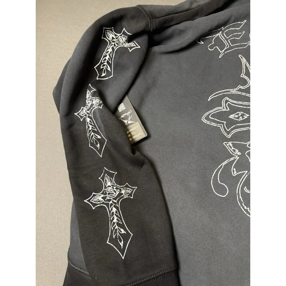Ed Hardy XXL CROSS BOXY ZIP HOODIE, Color: Sunfaded Black, Style# EHM1303-17